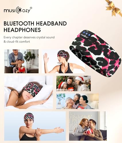 MUSICOZY Bluetooth 5.4 Sleep Headphones Headband Sports Wireless Audio | Earbuds 2 in 1 Design with Breathable Stretch Fabric, HD Stereo Sound Speakers for Workout Yoga Running, Nighttime Sleep Use - color: Black Red Lip