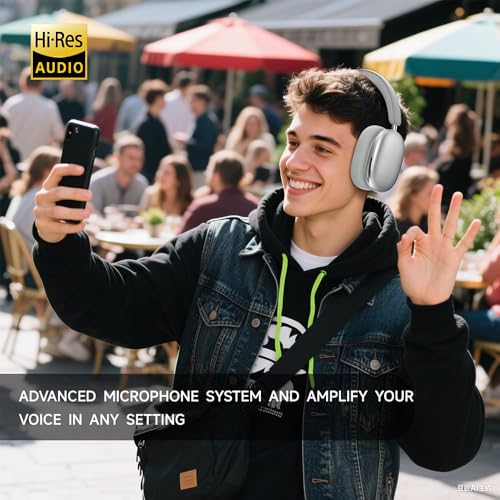 Freepods Over-Ear Bluetooth Headphones with Mic,120 Hour Playtime Active Noise Cancelling,Hi-Res Audio,Wireless ANC Headset, Android Compatible - Silver - color: Silver