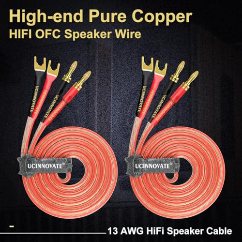UCINNOVATE 2 Pack 2m HiFi Speaker Wire with Jumper Spade, 13AWG 6.56FT Speaker Jumper Cable Cord Bridge with Gold-Plated Banana Plugs for Audio Amp Terminal Amplifier HiFi System Home Theater - style: 2x 2m Speaker Jumper Cables
