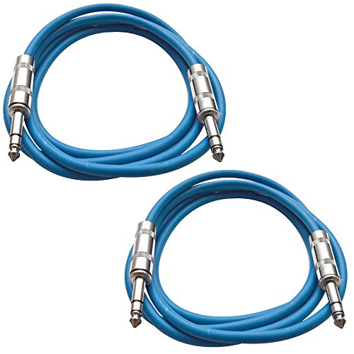 Seismic Audio - SATRX-3-2 Pack of 3' 1/4" TRS Male to 1/4" TRS Male Patch Cables - Balanced - 3 Foot Patch Cord - Blue and Blue - color: Blue and Blue