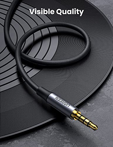 UGREEN 3.5mm Audio Cable, 4-Pole TRRS, Nylon Braided, Hi-Fi Stereo, 16FT | Male to Male, Auxiliary Cable, AUX Cord, Compatible with iPad, Samsung Phones, Tablets, Car Home Stereos, Headphones, Speaker - size: 16FT