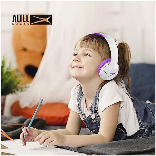 Altec Lansing Kid Safe Noise Cancelling Wireless Headphones 15H Battery, 85dB Volume Limit, Foldable Design Powerful Sound, Active Noise Cancellation Perfect for Kids Ages 7+ - color: Whiteout Purple