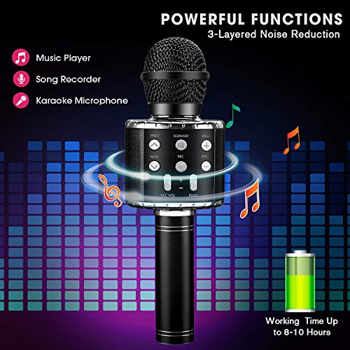 BlueFire 4 in 1 Karaoke Wireless Microphone with LED Lights, Portable Microphone for Kids, Great Gifts Toys for Kids, Girls, Boys and Adults (Black) - color: Black