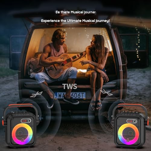 JYX Karaoke Machine with 2 Wireless Microphones, Portable Bluetooth Speaker PA System with Shoulder Strap, RGB Lights, Subwoofer Support TWS, USB, Radio, AUX, REC, Bass&Treble for Home Party/Adults - color: Glossy Black