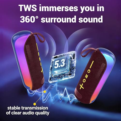 T&G Bluetooth Speaker RGB Lights, 15W Loud Stereo Sound | IPX5 Waterproof Shower Speaker, 24H Battery Portable for Outdoor Party Beach Pool - color: Red