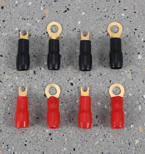 8Pcs 4 Gauge Wire Connectors, O Ring & Y Fork Strip Terminal Fork Adapters | 4 Gauge Wire Terminals, Spade Connectors, Crimp Barrier for Car Audio Speaker Wire Cable