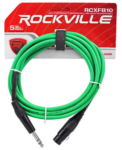 Rockville RCXFB10G Green 10 ft Female XLR to 1/4" TRS Balanced Cable - color: Green