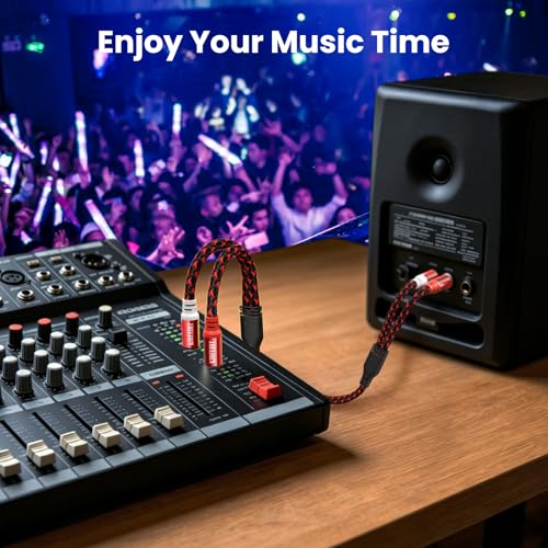 KIRFEIHT RCA Cables - 2RCA to 2RCA Subwoofer Cable OFC Core Gold-Plated Plug Nylon Braided Car Audio Cable for Hi-Fi Systems, Home Theater, HDTV, Amplifiers, Speakers 6FT - Red & Black - size: 6FT, style: 2RCA TO 2RCA