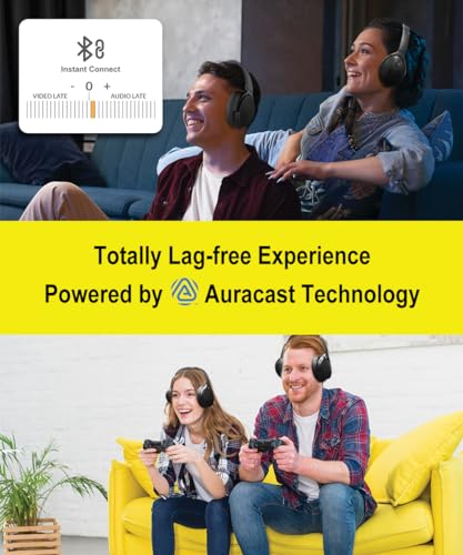JM320 Wireless TV Headphones with BA210 v2 Auracast Transmitter | 2 Headphones Share 1 Transmitter | Plug & Play | LE Audio, <40ms Latency | Up to 300ft | 60-Hour Battery | Optical, AUX & RCA - style: 2 Headphones 1 Transmitter