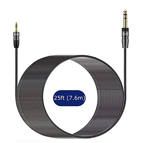 J&D 3.5mm to 6.35mm Stereo Audio Cable, 3.5 mm 1/8 inch Male TRS to 6.35 mm 1/4 inch Male TRS with Copper Shell Joint Nylon Braided Cable Compatible for iPhone, Amplifiers, 25 Feet - color: 25 Feet(7.6 Meter)