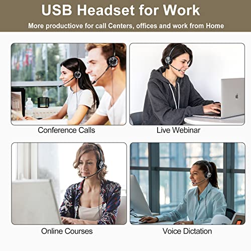 Professional USB Headset with Noise Cancelling Microphone - USB-A Computer Headphones for PC, Laptop, Office & Call Center | Compatible with Dragon Dictation, Webinars, Zoom, Teams