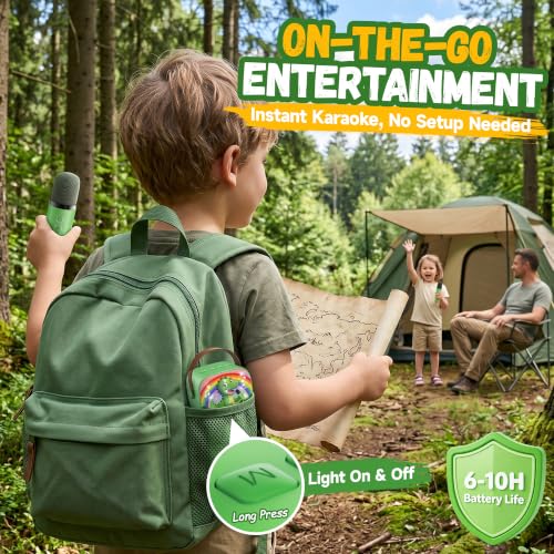 YLL Karaoke Machine for Kids, Portable Mini Speaker with 2 Wireless Microphones, Kids Toy Gifts for Boys Ages 3, 4, 5, 6, 7, 8, 9, 10+ Years Old, 4-12th Birthday Singing Home Family Party - color: Olive-Dinosaur