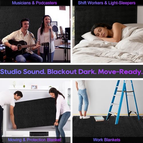 2 Pcs Large Sound Dampening Blanket 48" x 80", 850GSM Acoustic Sound Blanket with Grommets,Heavy Duty Studio Sound Absorption Blankets,Acoustic Blanket Noise Reduce,Light Blocker,Moving Blankets - size: 48 x 80 inch