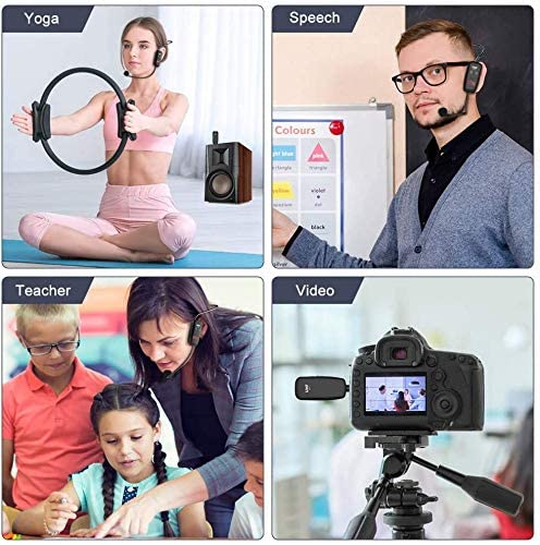 Wireless Microphone Headset,Rechargable UHF Transmitter & Receiver Microphones System,2 in 1 Mic for Voice Amplifier,Pa System,Stage Speaker,Singing,Speaking,-Not Suitable for iphone & Smartphones
