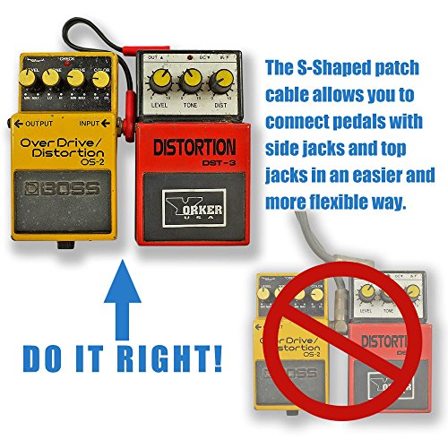 Flat Low Profile Guitar Patch Cable 8 inch for Effects Pedals, S-Shape, 1/4 inch Right-Angle, Black, 3-Pack New Version - color: Black, size: 8"(S-Shaped)