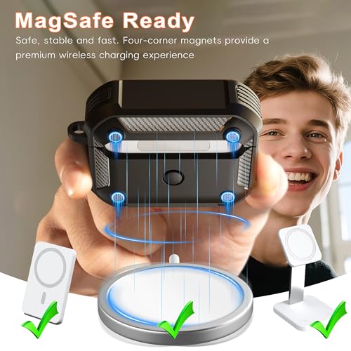 for AirPods Pro 2 Case with Lock Magnetic Lid, Military Green | Compatible with AirPods Pro 2nd Generation and AirPods Pro 1st Generation (2019) Case with Cleaner Kit & Carabiner, MagSafe - color: FK-Military Green, size: Airpoods Pro 1st/2nd Generation