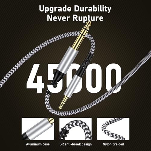 3.5mm to 6.35mm Audio Cable,6.6FT 1/8 Male to 1/4 Male Stereo Cable 3.5mm to 1/4 Adapter TRS Cable Aux Cord Bidirectional Stereo Aux Cable Jack for iPhone,Guitar,Speaker,Home Theater,Amplifiers,Piano