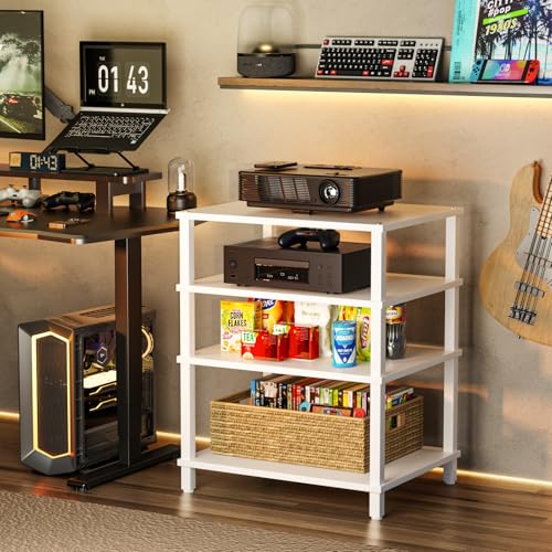 4-Tier AV Media Player Stand, Stereo Stand, Modern Audio Shelf,Wooden TV Stand,Multifunctional Media Console Shelf, Suitable for Home, Conference Room, White - color: White, size: 4 Tier