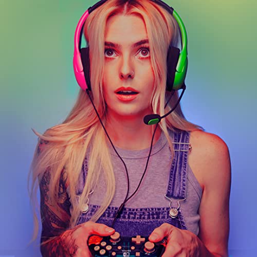 PDP AIRLITE Wired Headset, Officially Licensed Nintendo Switch/Lite/OLED, Lightweight Durable Headphones, 3.5mm audio jack, Noise-canceling Flip-to-Mute Mic, Splatoon 2 Pink/Green