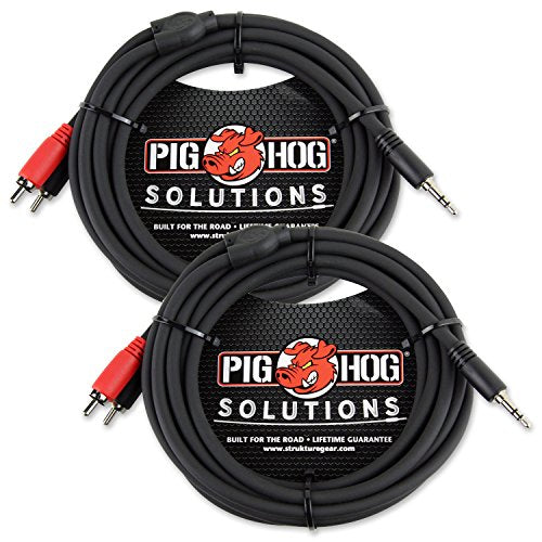 Pig Hog PB-S3R10 Stereo Breakout Cable 3.5mm to Dual RCA - 10ft (2 Pack)