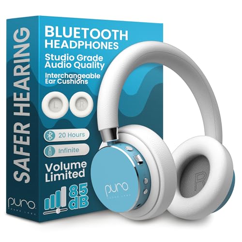 Puro Sound Labs BT2200 Plus Volume Limited Headphones for Kids, Bluetooth, Studio-Grade Audio, Over-Ear & Comfy Design, 20-Hr Battery Life, Easy to Connect Wireless Headphones for Kids, Purple & Teal