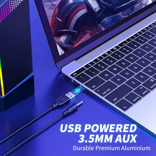 Computer Speakers, 2 in 1 PC Speaker , Gaming Speakers for PC Computer Laptop Desktop Monitor, RGB Speakers with Touch Sensitive Lighting, USB Powered 3.5mm Aux(Package Only Two Speaker, No Soundbar)