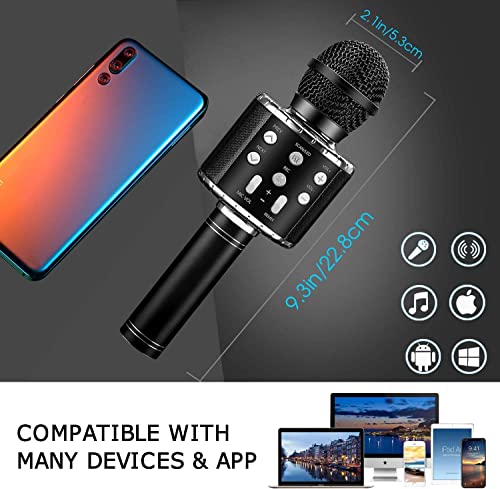 ShinePick Karaoke Microphone, 4 in 1 Wireless Microphone with LED Lights Handheld Portable Karaoke Machine, Home KTV Player, Compatible with Android & iOS Devices(Black) - color: black