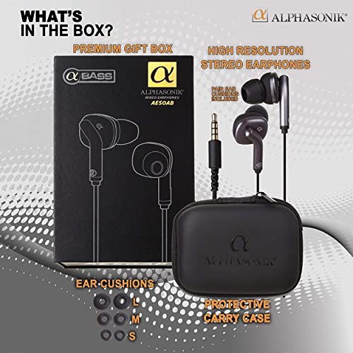 Alphasonik Premium In Ear Noise Isolating Headset Earphones/Earbuds/Headphones with Stereo Microphone & Remote Control Made for Apple iPhone iPad iPod Samsung Galaxy and More IOS/Android Smartphones - style: Black