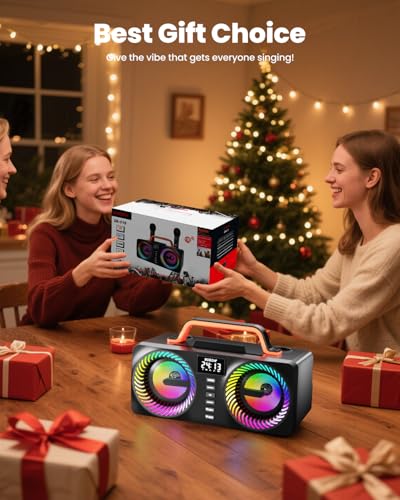 Karaoke Machine for Adults & Kids, Portable 80W Bluetooth Speaker - 2 Wireless Microphones, Echo Adjust, Support USB/AUX, for Outdoor/Indoor Gathering Party Gifts - size: 218