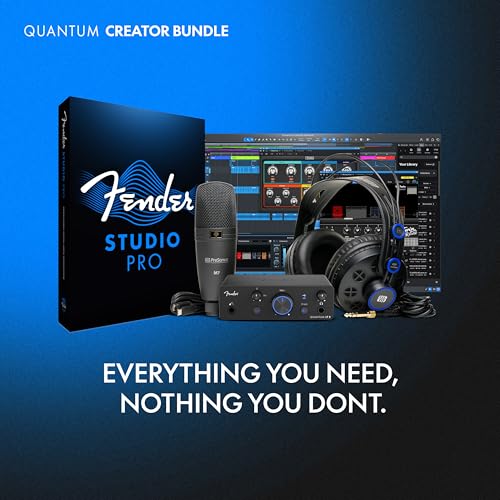 Fender Quantum Creator Bundle | Home Recording Kit with Quantum LT 2 USB-C Interface, M7 Condenser Microphone, HD7 Headphones, XLR Cable, Mic Stand, Fender Studio Pro, Beginner Studio Bundle | Includes Quantum LT 2 USB-C Interface, M7 Condenser Microphone