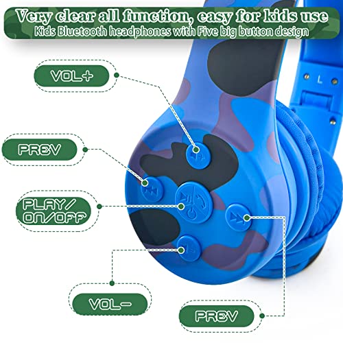 Toddler Headphones Wireless,Kids camo Bluetooth Headphones, Volume Limiting Over Ear Headphones, Comfort Ear Cushions for Children Online Learning, Travel & Entertainment (camo) - color: Blue Camo