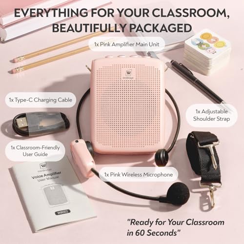 WinBridge Voice Amplifier with Bluetooth, Portable Speaker and Microphone Set | Wireless Mic Headset Speaker for Teachers, Tour Guide, Publick Speaking, Fitness Instructors, Features Mute, WB002 Pink - color: Pink