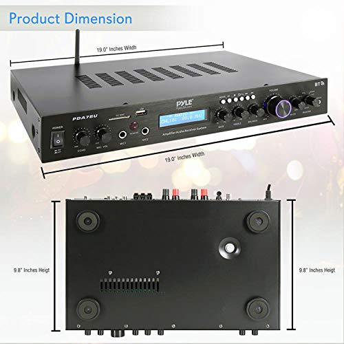Pyle Bluetooth Home Theater Amplifier - 200 Watts into 5 Channels with Subwoofer Out, Easy Karaoke - Dual Mic, Wireless Streaming, USB/SD with MP3 player, RCA Input, FM Radio, LCD Display - PDA7BU