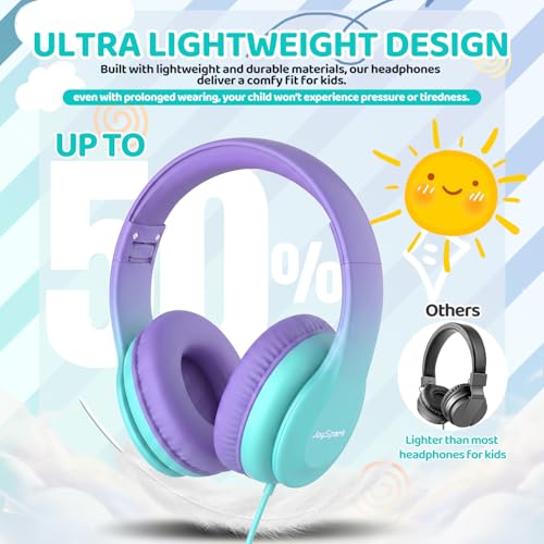 JoySpark Kids Headphones for School Toddler, 3.5mm Jack, Gradient Purple - color: Gradient Purple