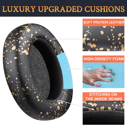 SOULWIT Earpads Cushions Replacement for Sony WH-XB910N Extra Bass Headphones, Ear Pads with Soft Protein Leather, Noise Isolation Foam - Black Gold - color: Black Gold