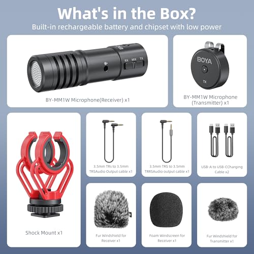 BOYA MM1W Shotgun Mic for Video Camera, Shotgun Microphone with Shock Mount, External Microphone for iPhone, Android, Smartphones, DSLR Camcorders, Ideal for Recording, Live Streaming, and Vlogging