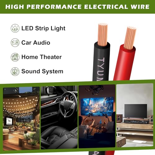 TYUMEN 12 Gauge Red Black Wire 50FT, 12/2 AWG Electrical Wire 12V/24V DC Cable, 12AWG 2 Conductor Flexible Copper Claded Aluminum Extension Cord for LED Ribbon Lamp Tape Lighting, in-Home, Autos Use - size: 50 Feet, style: 12/2 Gauge