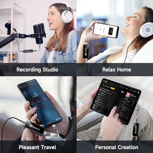 HA03 USB C to Aux Headphone Amp DAC Dongle Dual CS43131 and CB5100 Chips, DAC Hi-Res Amplifier with 4.4MM and 3.5MM Dual Headphones Outputs Portable Balanced DAC for Smart/Laptop/PC/Music Players