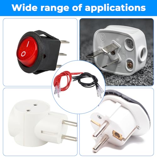 30Pcs 2.8mm 4.8mm and 6.3mm Female Spade Crimp Terminal with Insulating Sleeve and Wire, Red+Black Quick Splice Connector Kit for Speaker Wire, Crimp Terminal Assortment with 20cm Wires