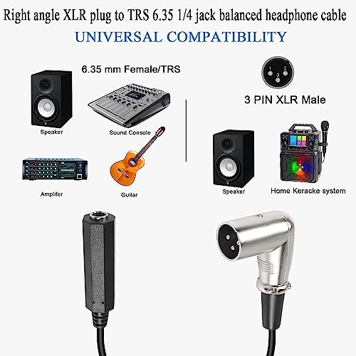 QIANRENON 90° Angle XLR to 6.35mm Balanced Cable 3 Pin XLR Right Angle Male to TRS 1/4 6.35mm Stereo Jack Headphone Cable, for Mixer Microphone Amplifier, 30cm/11.8in