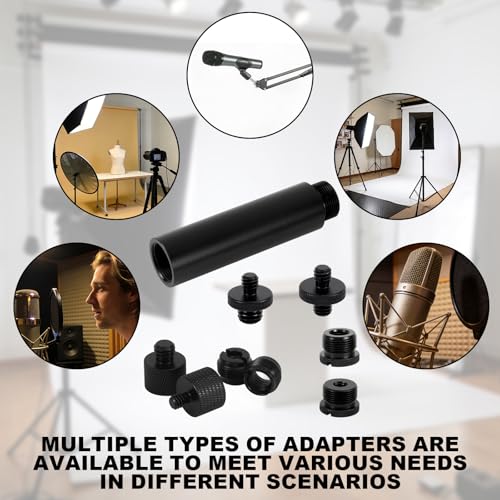 13pcs Microphone Stand Adapter Screws with Extension Tubes, Aluminum Alloy 3/8" to 5/8" & 1/4" Thread Converters Mic Screw Adapter Accessories for Mic Boom Arm Mount Camera Tripod Fill Light - style: Adapter screw+extension tube set