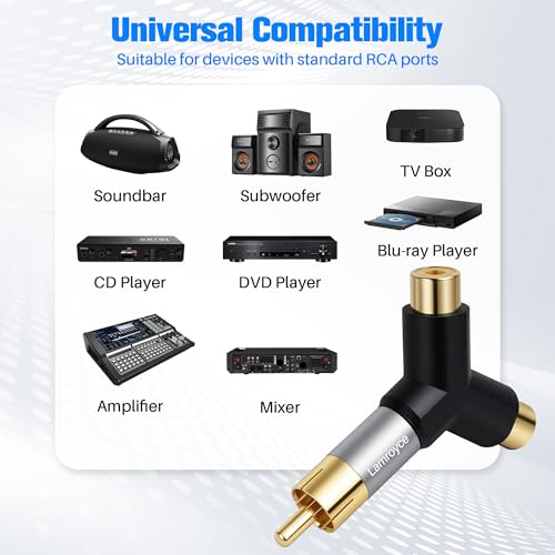 RCA Y-Splitter Adapter 2 Pack,1 RCA Male to 2 RCA Female Stereo Audio Subwoofer Car Audio Extension Metal Gold-Plated Converter Connector Compatible with Home Theater, Hi-Fi System, Amplifier, Speaker - color: 1 RCA Male to 2 RCA Female, size: 2 Pack
