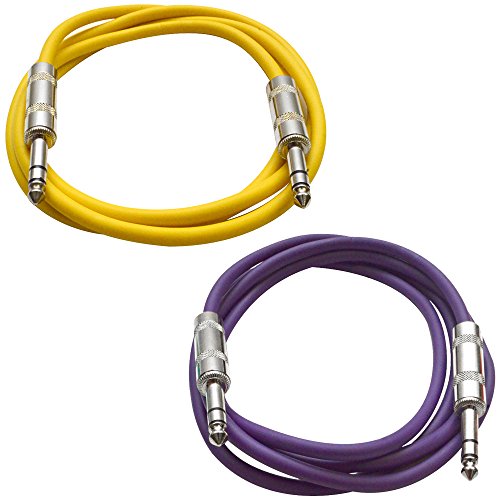Seismic Audio - SATRX-6-2 Pack of 6' 1/4" TRS Male to 1/4" TRS Male Patch Cables - Balanced - 6 Foot Patch Cord - Yellow and Purple - color: Yellow and Purple