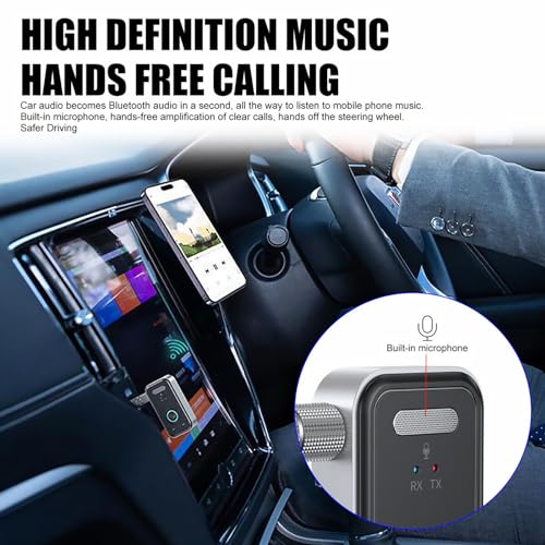 Bluetooth 5.3 Transmitter Receiver 3.5mm AUX Adapter 2 in 1 Wireless Audio Adapter for Vehicles and Home Stereos