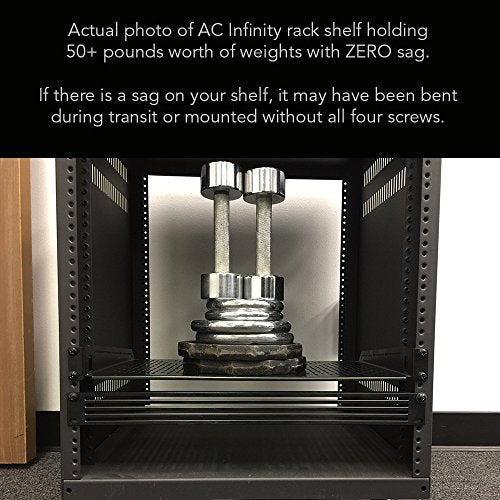 AC Infinity Vented Cantilever 1U Universal Rack Shelf, 10" Deep | Designed for 19” Equipment Racks. Heavy-Duty 2.4mm Cold Rolled Steel, 60lbs Capacity - size: 1RU 10" Deep