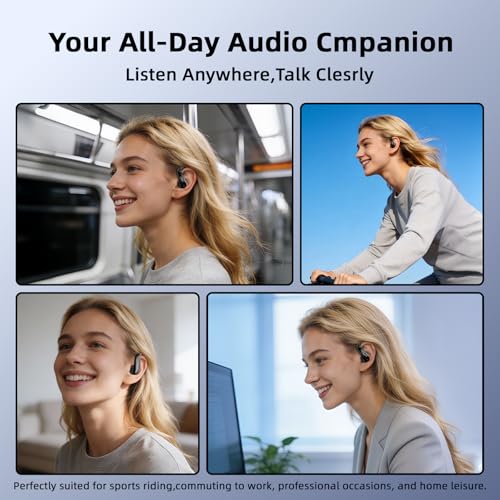 Open Ear Bluetooth Headphones Wireless, Touch Control Earphones Lightweight Design, Bluetooth 6.0, 20H Playtime,Built-in Mic,Ear Hooks Ear Buds Design, Wireless Bluetooth Headset for Work - color: Black