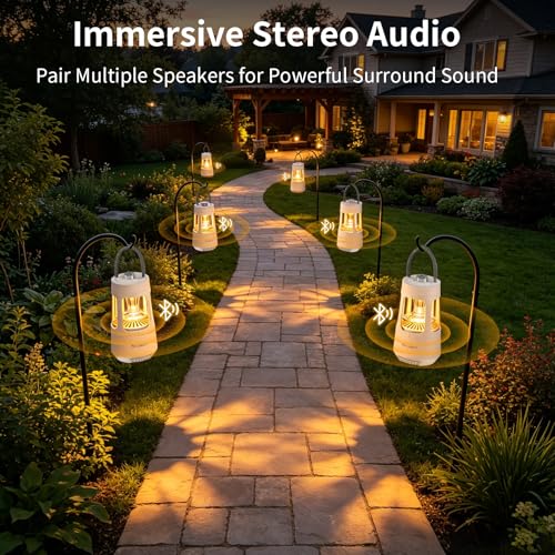 Revonext Camping Lantern Bluetooth Speaker, Rechargeable Waterproof Outdoor Lantern with 10W Stereo Sound, Adjustable Dual-Tone Light, TWS Pairing, Gift for Dad, Men, Outdoor Lovers(White) - color: White