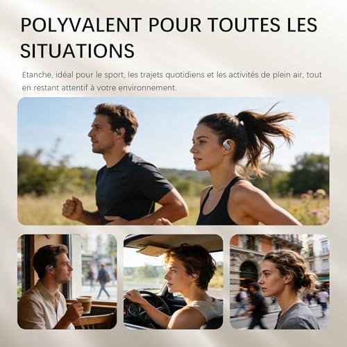 Open Ear Headphones Over Ear Earbuds with Earhook Directional Sound Bluetooth 6.0 Endurance Dual-Layer Silicone Comfort ENC Clear Calls, Waterproof Workout Earphones (Black) - color: Black