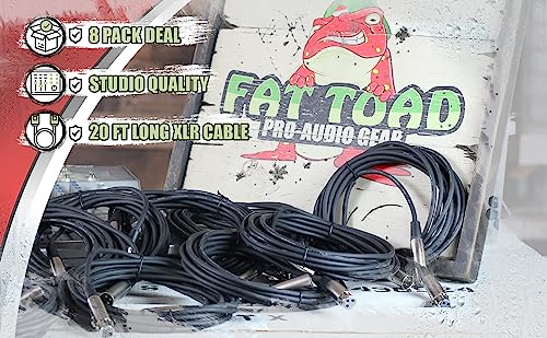 Fat Toad 20ft XLR Microphone Cables (ShieldedPRO X Series) 8-Pack – Audio Balanced Patch Mic Cords with Male & Female Connectors, 24GA Wire for Studio Use - size: 8-Pack
