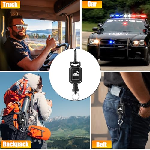 2 Pcs CB Mic Holder Retractable, CB Radio Mount Radio Mic Clip Hanger Holder Lanyard Tether 32" Stainless Steel Cord with Adjustable Mount Kit, D-Ring Mount with Screw, Perfect for Truck Driver